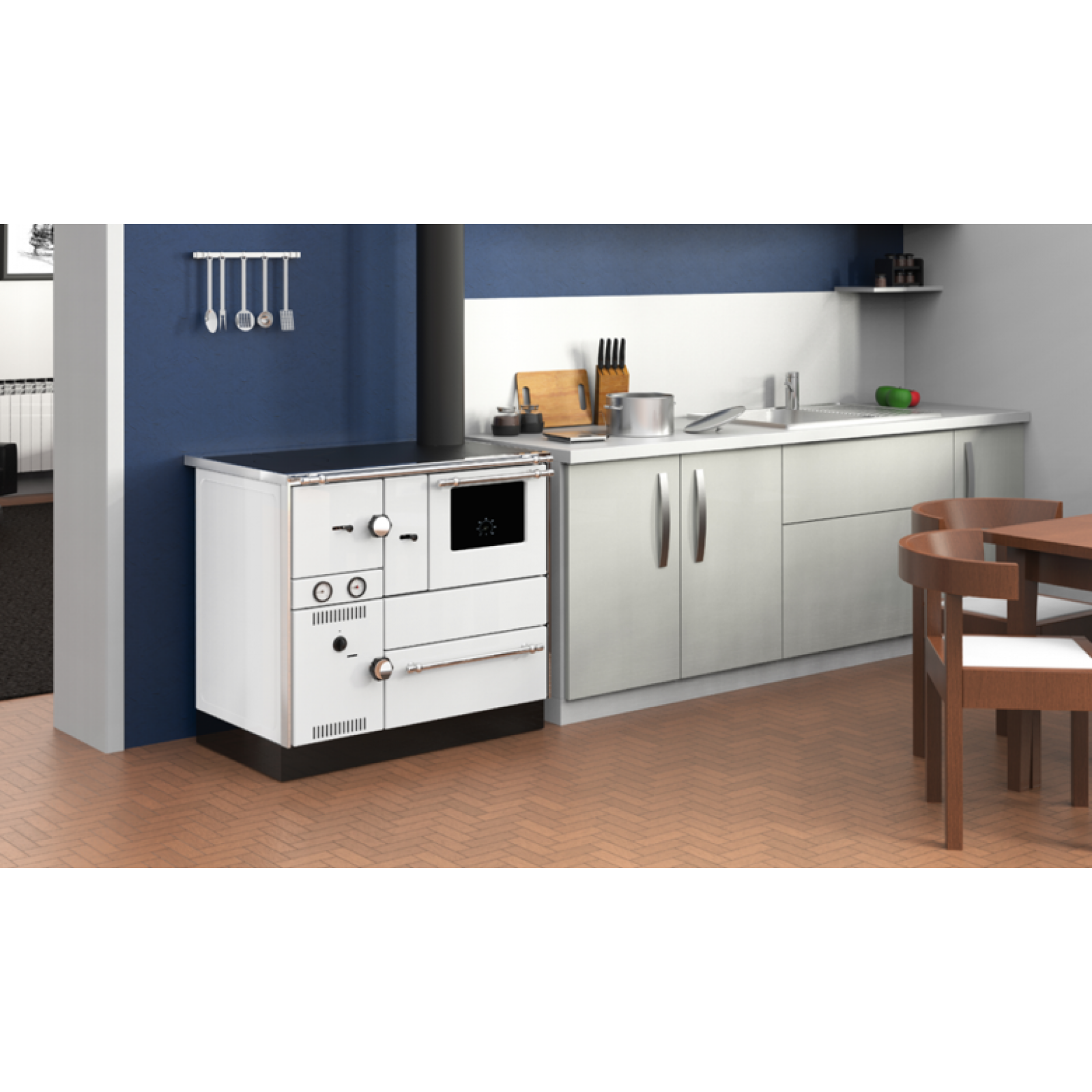 Cuisinière à bois Alfa 85 G Eco Sortie droite blanc 8kW – Image 2