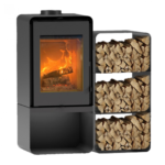 Poêle à bois Domino avec range bûche et module 3 étages