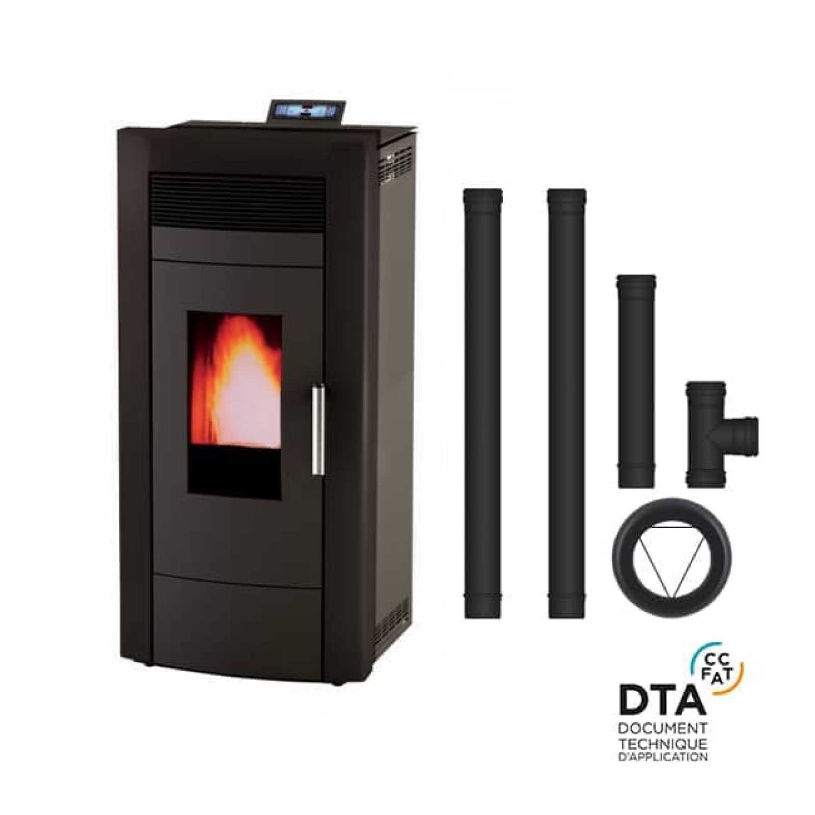 Pack poêle à granulés hydro Baracuda Commo + Kit d'installation sortie arrière 15kW