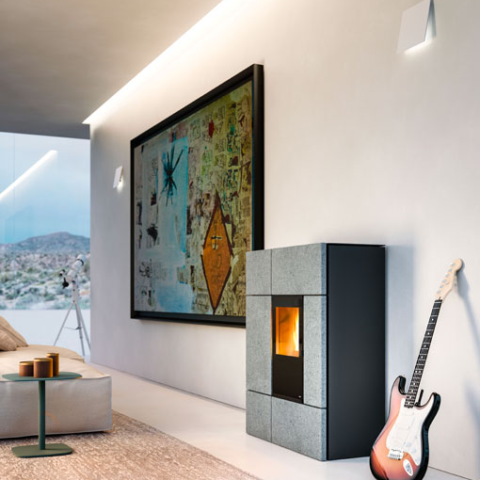 Poêle à granulés canalisable MCZ Stream Comfort Air 12 UP Puissance 11.9kW Sortie Fumée Supérieure