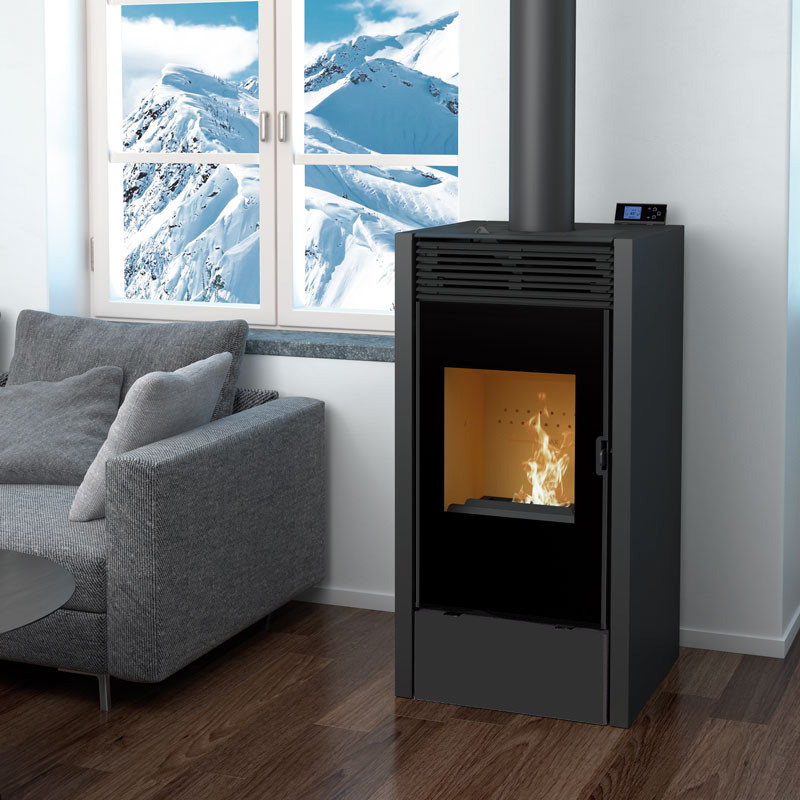 Poêle mixte bois et granulés BiWood vitre sérigraphiée 11kW (noir)