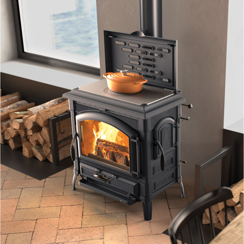 Poêle à bois avec chauffe plat Isotta con cerchi Evo - 11,9 Kw