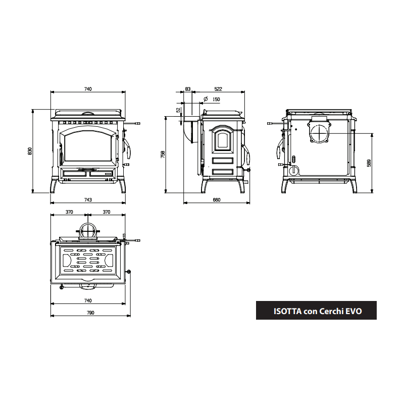 Poêle à bois avec chauffe plat Isotta con cerchi Evo - 11,9 Kw – Image 4